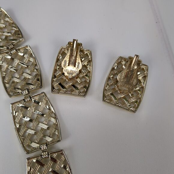 Vintage Sarah Coventry Signed Necklace Bracelet Earrings Set 1960s Basket Weave - Picture 9 of 11